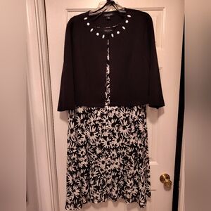 Perceptions Black and White Floral Dress with Cardigan